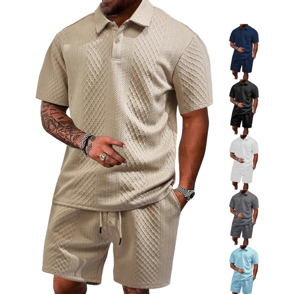 Herren nan strukturiertes Poloshirt- und Bermudashorts-Set aus gesteppter Baumwollmischung Echo Archiv