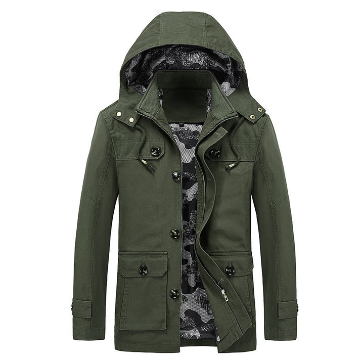 Herren Canvas-Fieldjacke mit Kapuze, multifunktionalen Taschen und Camouflage-Futter Echoarchiv
