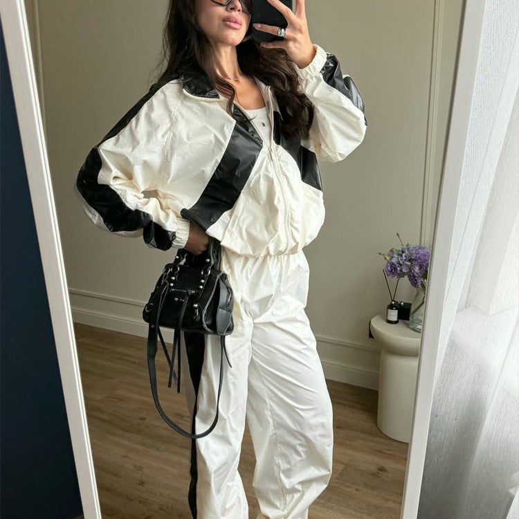 Damen Sportives Nylon-Set mit Boxy-Zipjacke und High‑Waist Jogger Echoarchiv