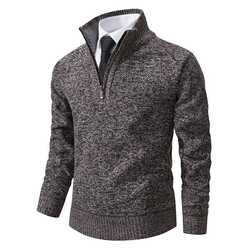 Herren eleganter Strickpullover mit halbem Reißverschluss und strukturierter Oberfläche Echoarchiv