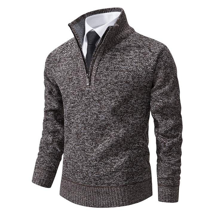 Herren eleganter Strickpullover mit halbem Reißverschluss und strukturierter Oberfläche Echoarchiv