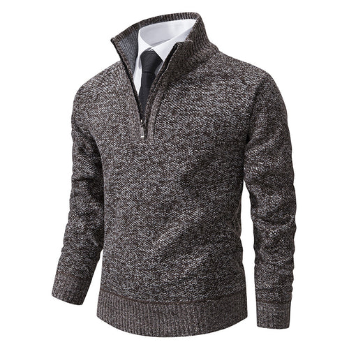 Herren eleganter Strickpullover mit halbem Reißverschluss und strukturierter Oberfläche Echoarchiv