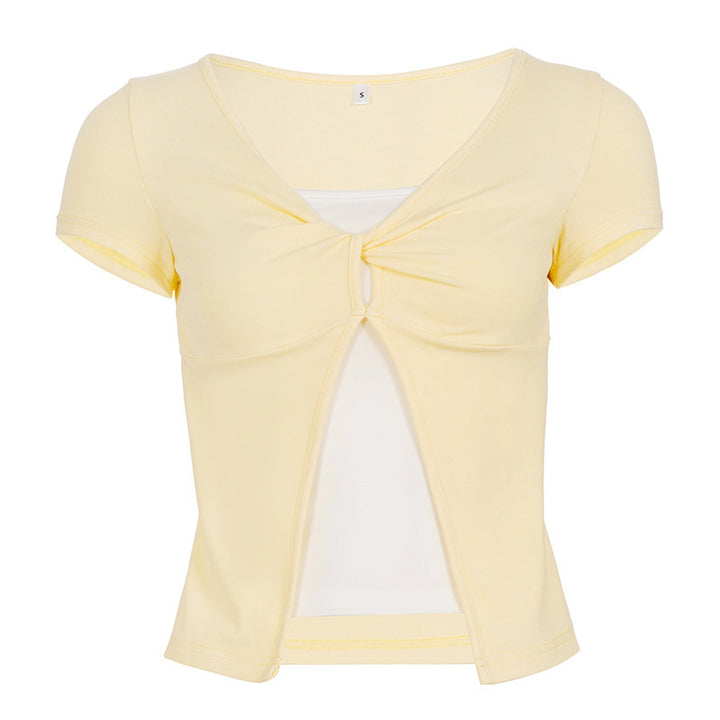 Damen Süßes kurzes T-Shirt mit Knoten-Design und Cut-out-Details Echo Archiv