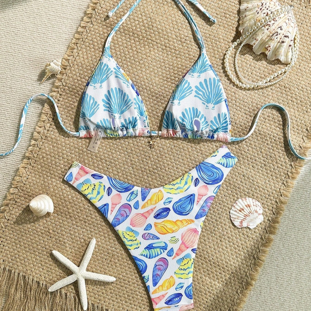 Damen fröhlicher Blumenmuster-Bikini mit Rüschen Echo Archiv