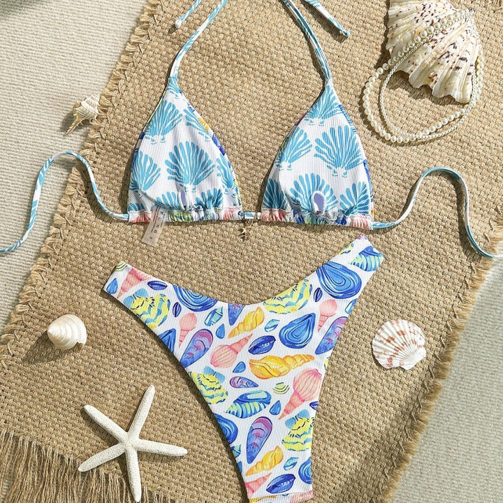 Damen fröhlicher Blumenmuster-Bikini mit Rüschen Echo Archiv
