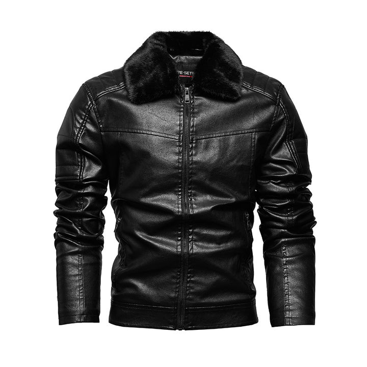 Herren stilvolle Kunstlederjacke mit weichem Teddykragen Echoarchiv