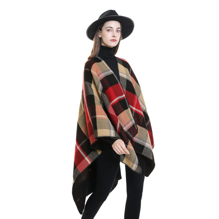 Damen Oversize-Rechteckponcho im Cape-Look mit Kettelsaum und Karomuster Echo Archiv