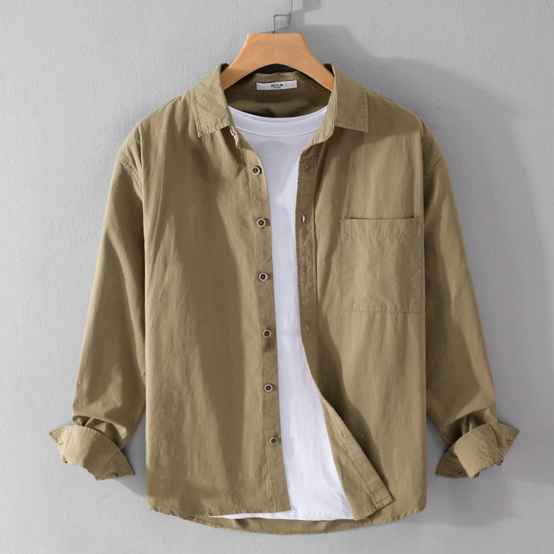Herren Leichtes Baumwoll-Layering-Overshirt mit Kentkragen, Holzknöpfen und aufgesetzter Brusttasche Echoarchiv