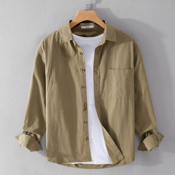 Herren Leichtes Baumwoll-Layering-Overshirt mit Kentkragen, Holzknöpfen und aufgesetzter Brusttasche Echoarchiv