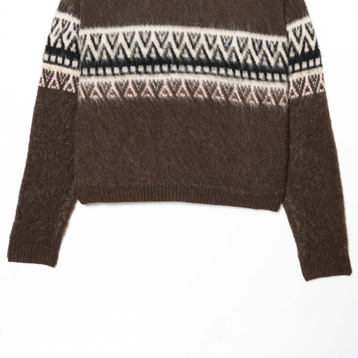 Damen Norwegerpullover aus Mohairmix mit Rundhalsausschnitt, lockerem Schnitt und Jacquardmuster – Mavelle