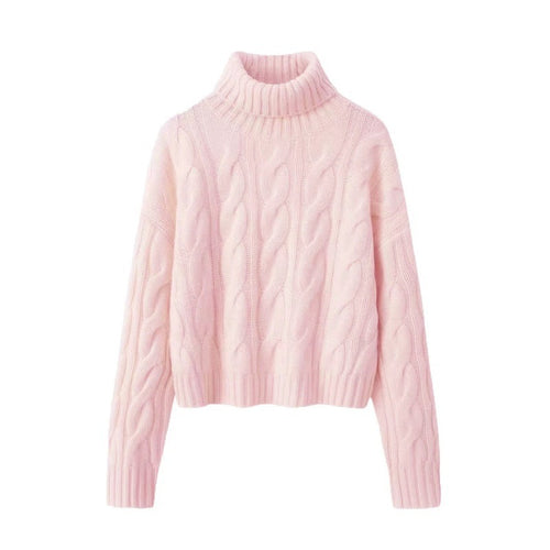 Damen Kurzgeschnittener Zopfmuster‑Turtleneckpullover mit kastiger Silhouette Echoarchiv