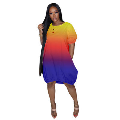 Damen Oversize-Gradient-Tunika-Kleid mit Eingrifftaschen und Rundhalsausschnitt Echoarchiv