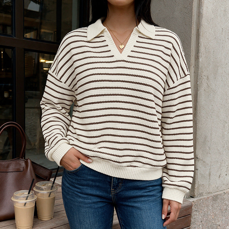 Damen Stylischer V-Ausschnitt Pullover mit Streifen Echo Archiv