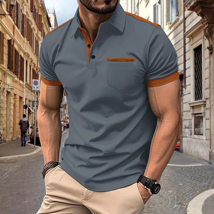 Herren Poloshirt mit stilvollem Kontrastkragen und praktischer Brusttasche Echoarchiv