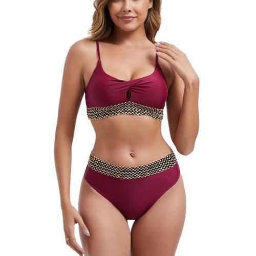 Damen Hoch tailliertes Bikini-Set mit dekorativem Knotendetail Echo Archiv