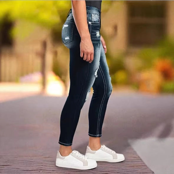 Damen hochtaillierte zerrissene Skinny-Jeans mit sculptendem Komfortbund Echo Archiv