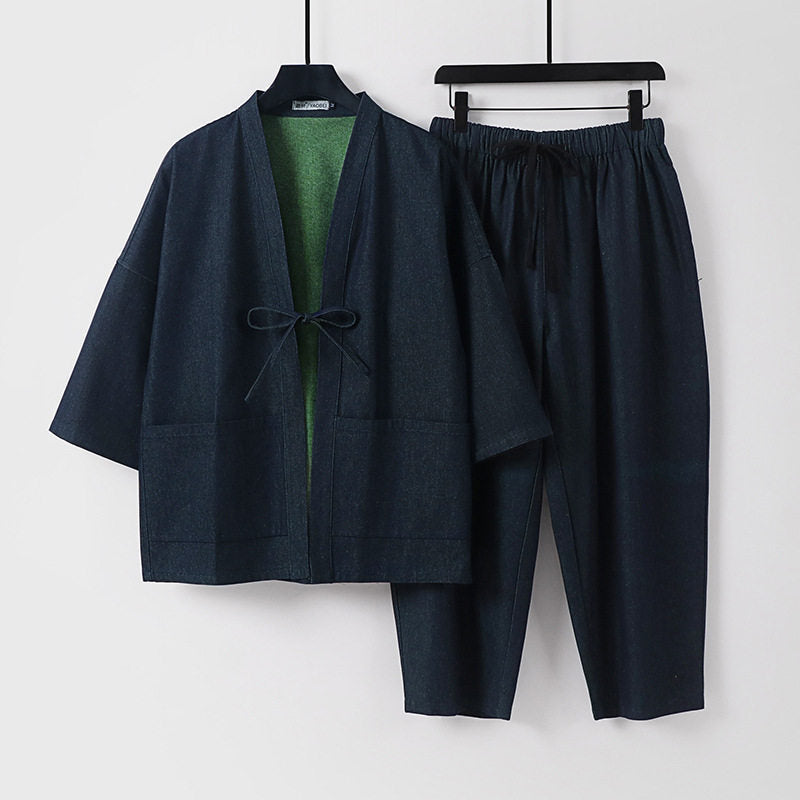 Unisex Kimono-Jacke und lockere Bundhose im Denim-Look Echoarchiv