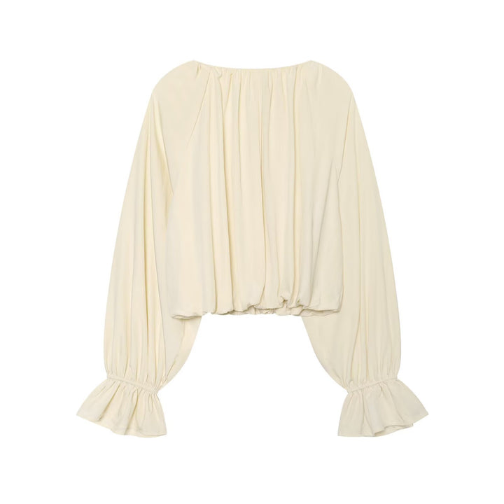 Damen Kurze Bluse im Boho‑Stil mit Tunnelzug, Volantärmeln und gerafftem Saum Echo Archiv