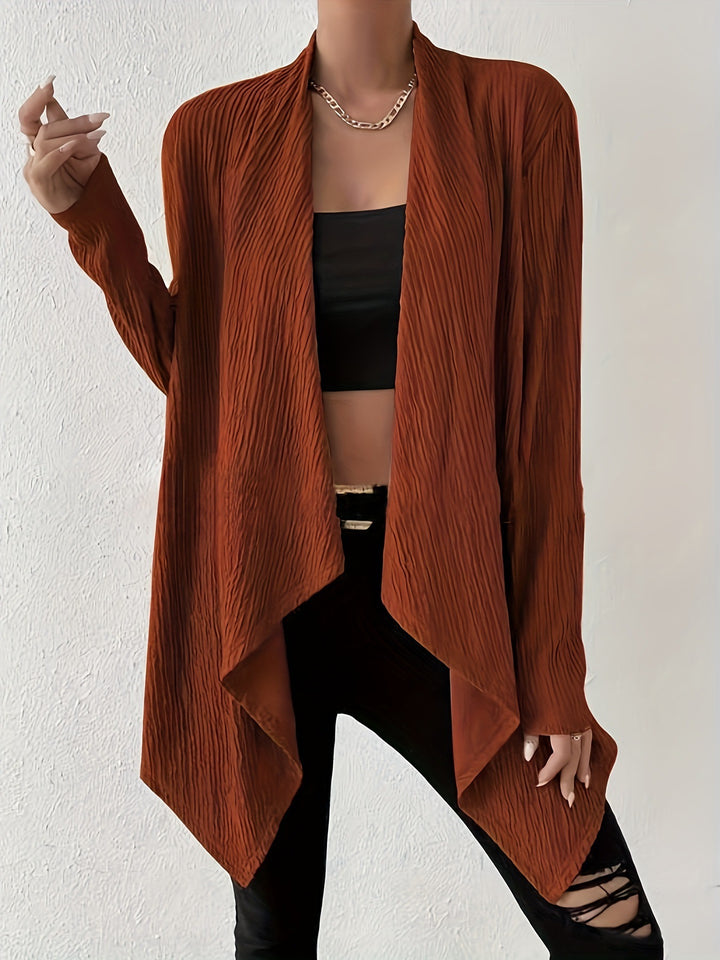 Damen Offener Crinkle-Cardigan mit Wasserfall-Saum und Longline-Silhouette – Veloura