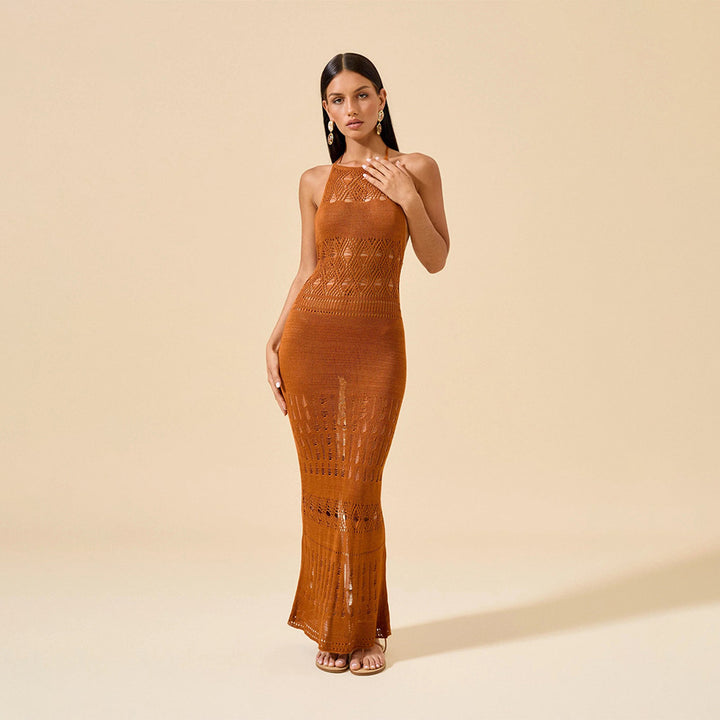 Damen elegantes Häkel-Maxikleid mit tiefem Rückenausschnitt Echo Archiv