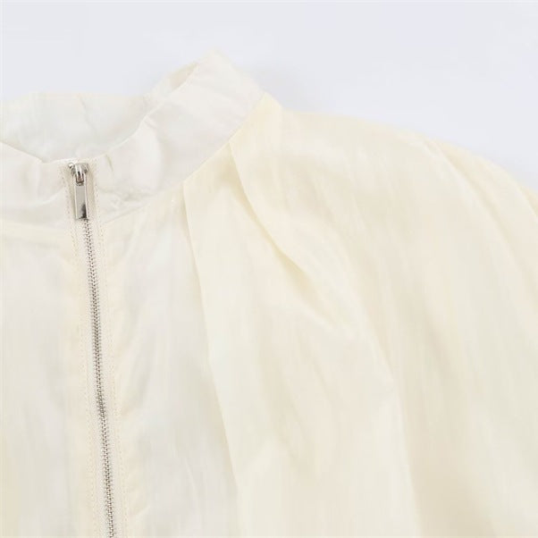 Damen transparente Oversize-Bomberjacke aus leichter Satin‑Organza mit Ballonärmeln Echo Archiv