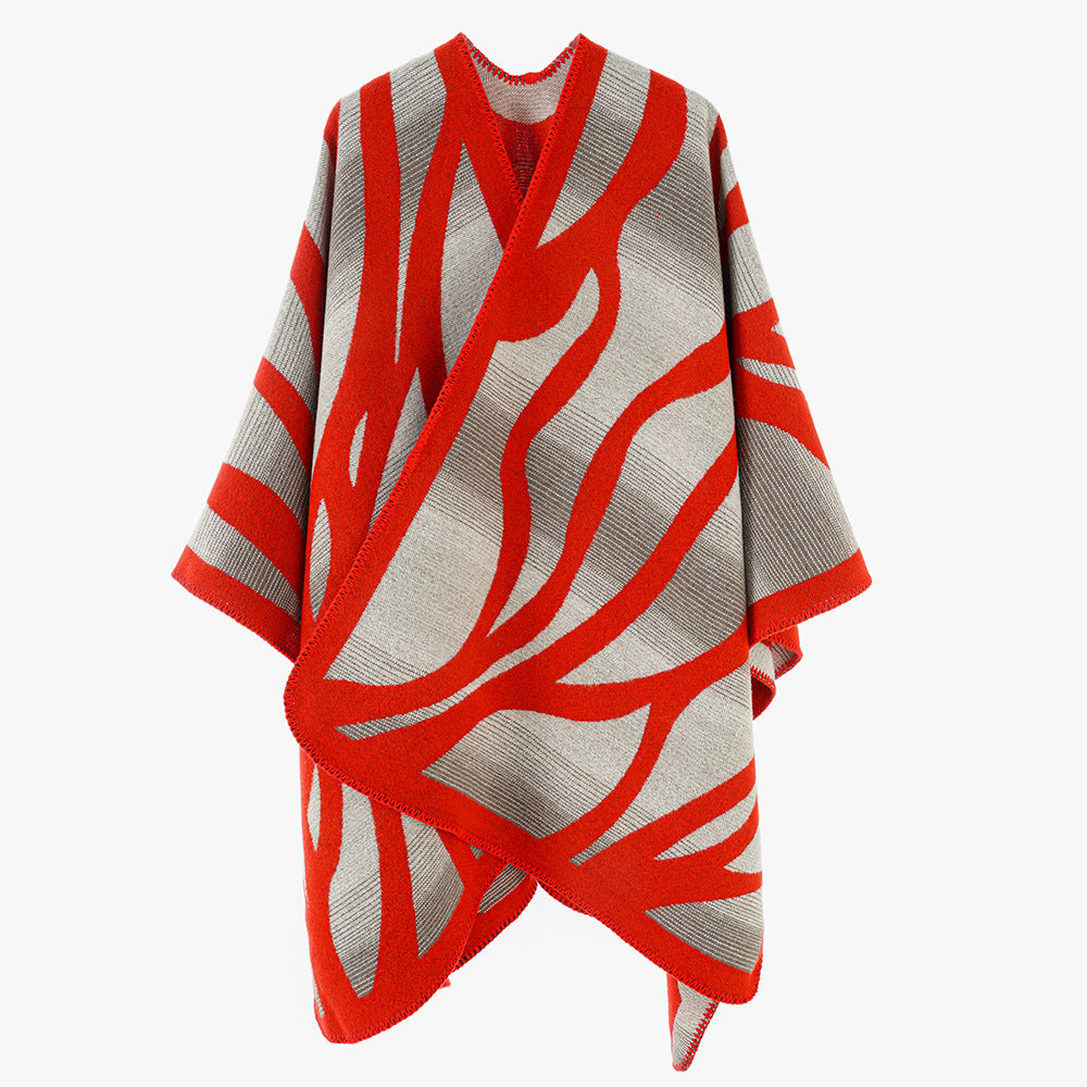 Damen Strukturstrick-Cape mit asymmetrischem Wickelfall und Jacquardmuster – Avérine