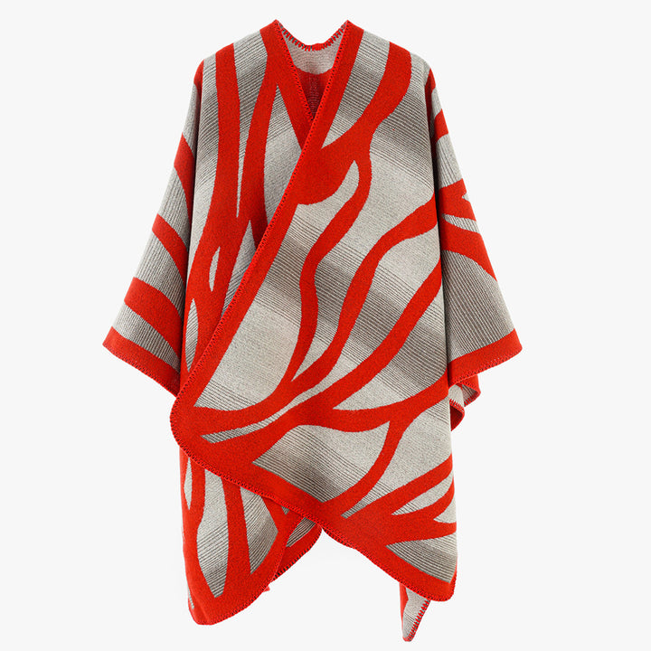 Damen Strukturstrick-Cape mit asymmetrischem Wickelfall und Jacquardmuster – Avérine