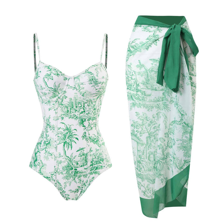 Damen Einteiliger Badeanzug mit elegantem Wickelrock Echo Archiv