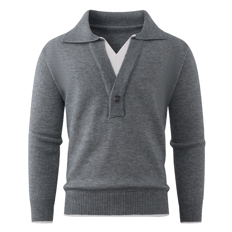 Herren Feinstrick-Pullover mit Polokragen und Ein-Knopf-Halbblende Echo Archiv