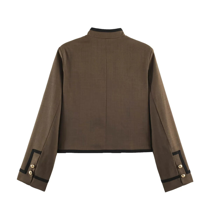 Damen chinesisch inspirierte Kurzjacke mit Stehkragen und dekorativen Kordelknöpfen – Célinea