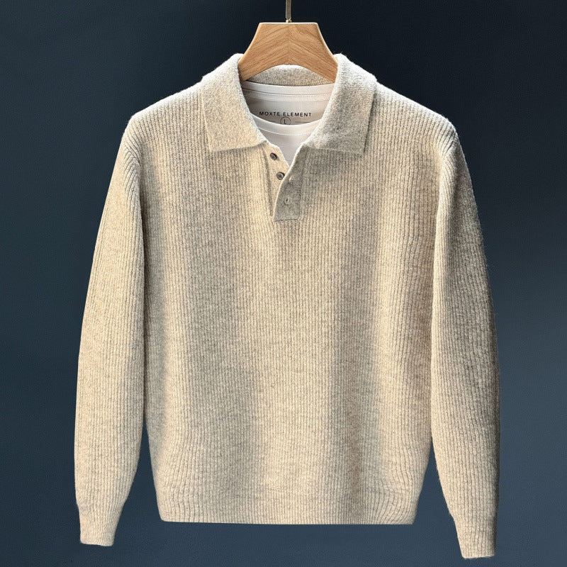 Herren Feinstrick-Polopullover mit halber Knopfleiste und legerer Oversize-Passform Echoarchiv