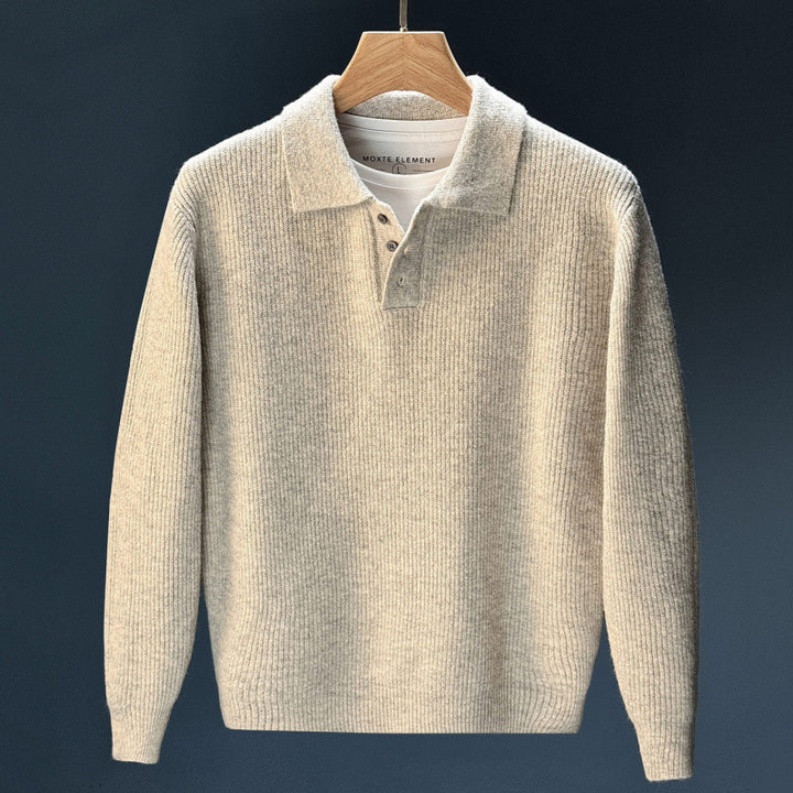 Herren Feinstrick-Polopullover mit halber Knopfleiste und legerer Oversize-Passform Echoarchiv