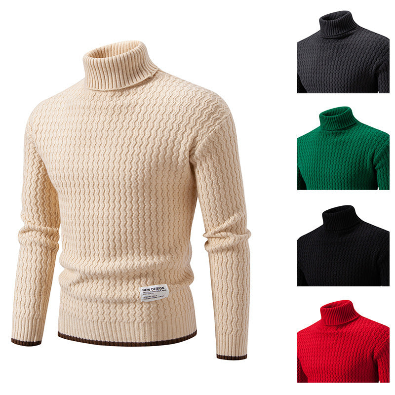 Herren Strickpullover mit hohem Kragen und strukturiertem Zopfmuster Echoarchiv