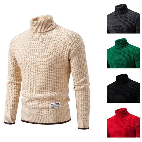 Herren Strickpullover mit hohem Kragen und strukturiertem Zopfmuster Echoarchiv