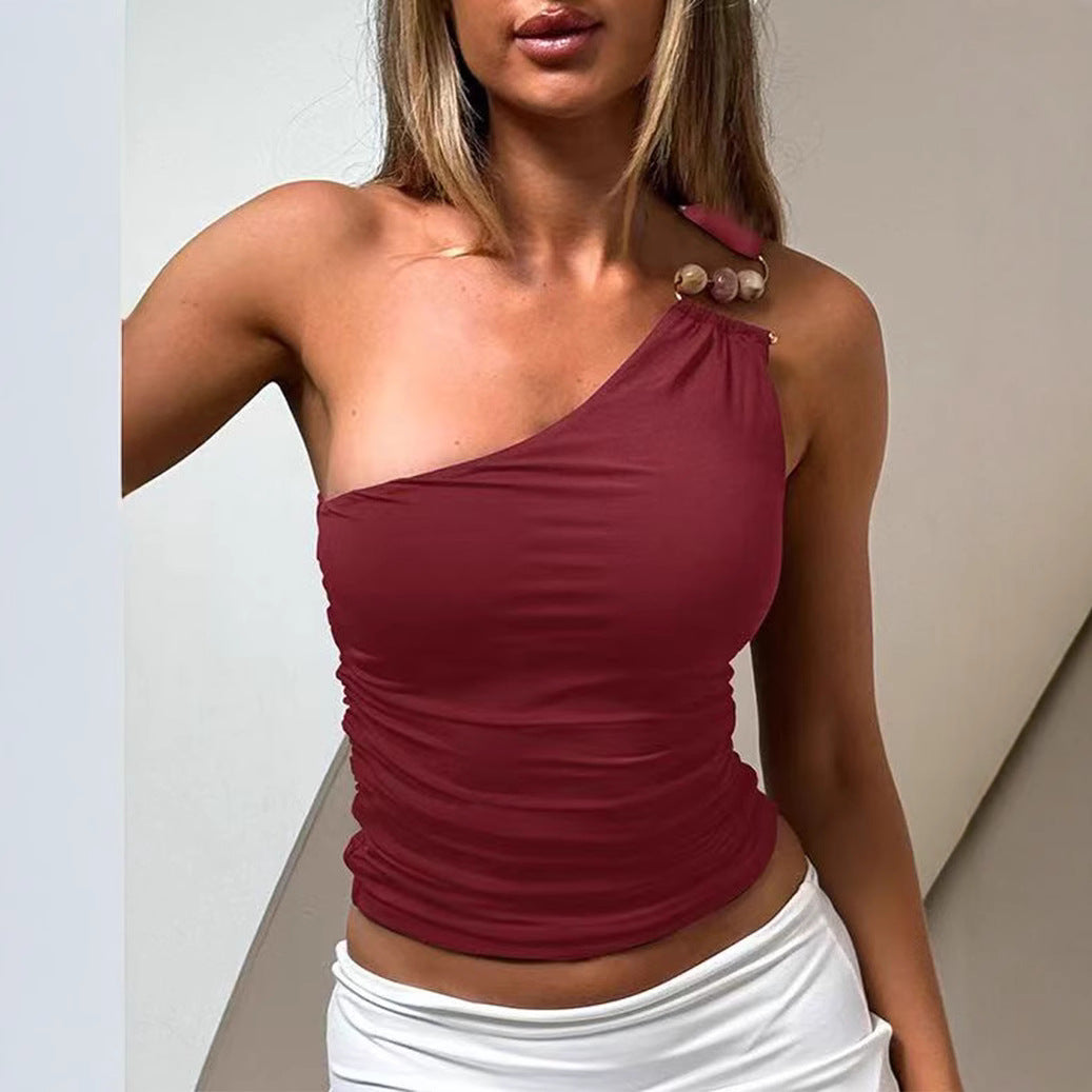 Damen asymmetrisches Top mit dekorativen Knöpfen Echo Archiv