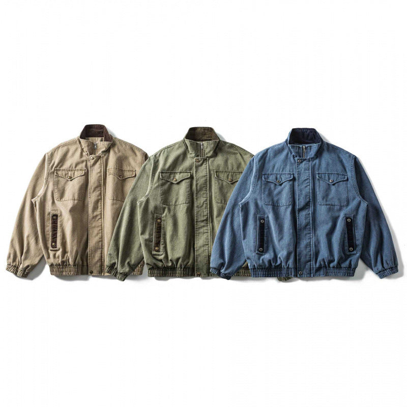 Herren Kastenförmige Canvas-Blousonjacke mit Cordbesatz, Stehkragen und elastischem Saum Echo Archiv