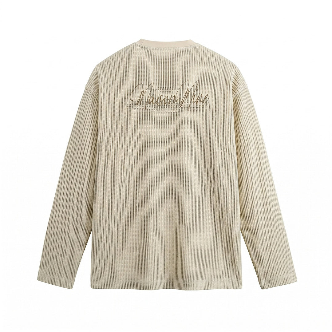 Herren Waffelstrick-Henley Langarmshirt mit Knopfleiste und entspannter Passform Echoarchiv