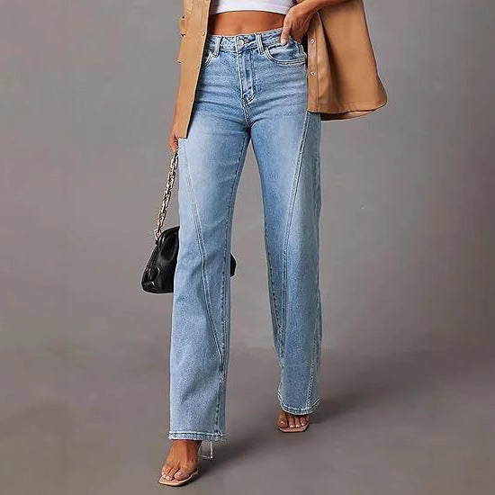 Damen High-Waist Wide-Leg Jeans mit dekorativer V-Naht Echo Archiv