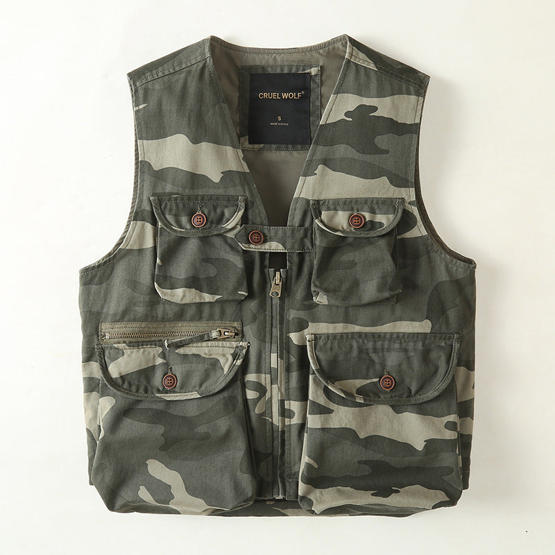 Herren Multifunktionale Outdoor-Weste mit vielen Taschen und Reißverschluss Echoarchiv