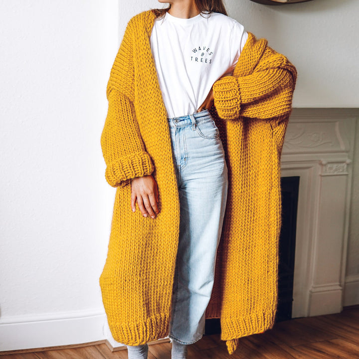 Damen Oversize Maxi Grobstrick-Cardigan mit offener Front und voluminösen Ärmeln Echo Archiv