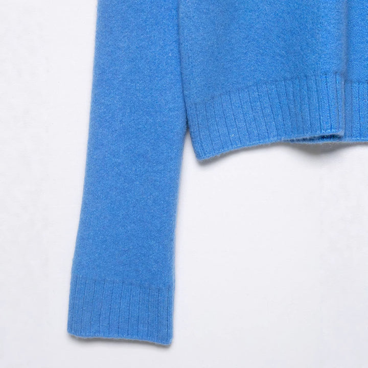 Damen Grobgestrickte Kurzjacke mit Reißverschluss, weitem Kragen und geripptem Saum Echoarchiv