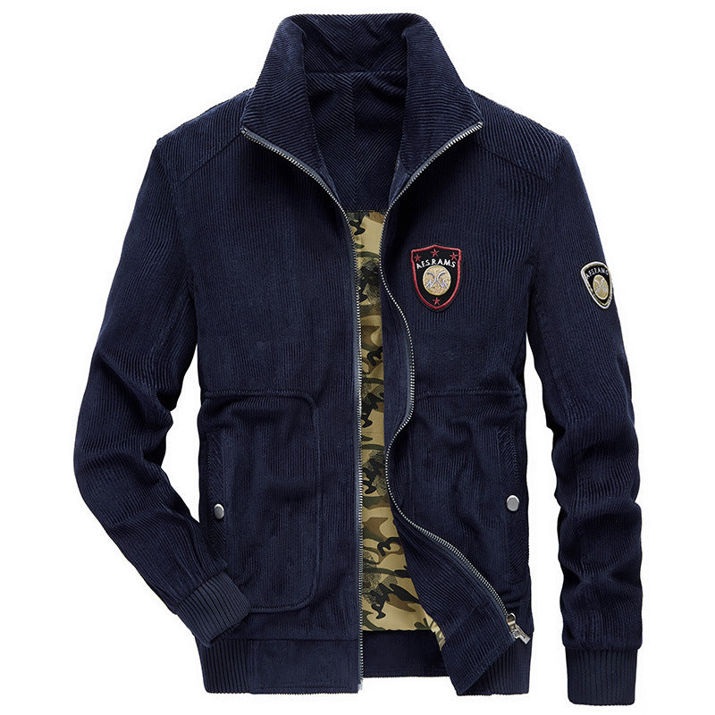 Herren Kordjacke mit Reißverschluss, Stehkragen und Camouflage-Futter – Taviero