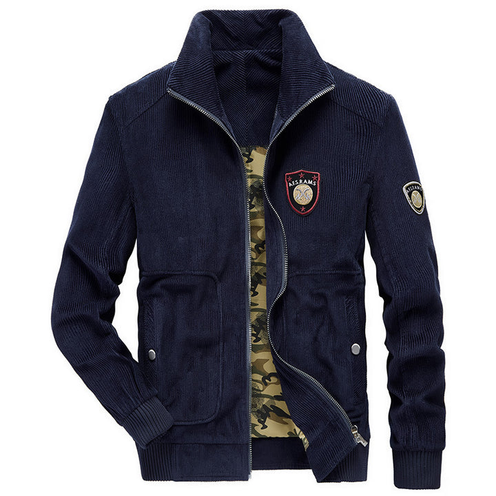 Herren Kordjacke mit Reißverschluss, Stehkragen und Camouflage-Futter – Taviero