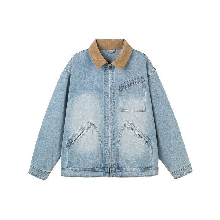 Herren Relaxed-Denimjacke mit Kontrast-Cordkragen und schräger Brusttasche Echoarchiv