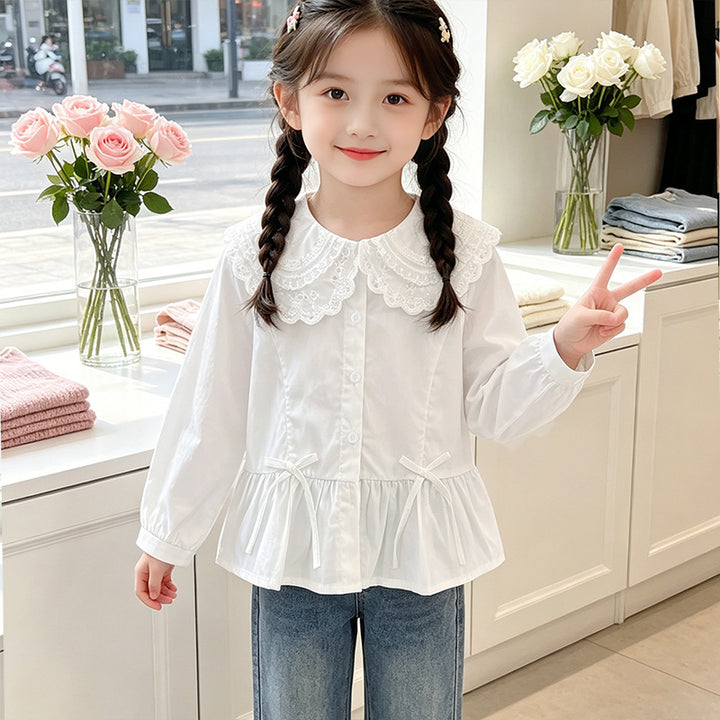 Mädchen elegante Bluse mit Spitzensaum und Rüschendetails Echo Archiv