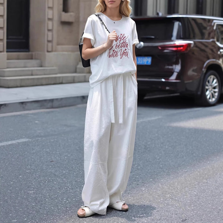 Damen Lässige und bequeme weite Hose mit seitlichem Bindegürtel Echo Archiv