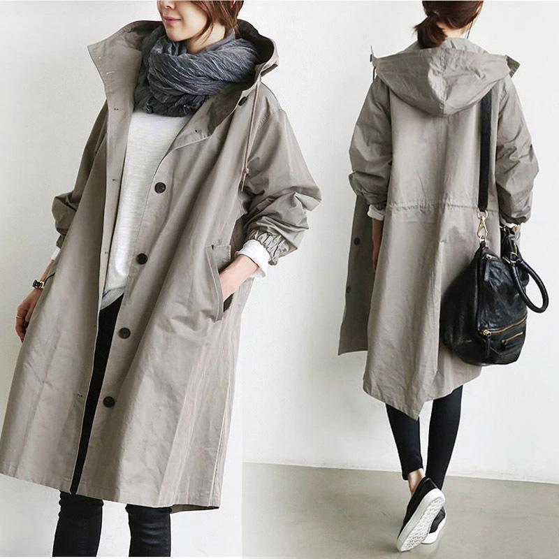 Damen nan leichter oversized Parka-Mantel mit Kapuze, Taillenzug und seitlichem Gehschlitz Echo Archiv