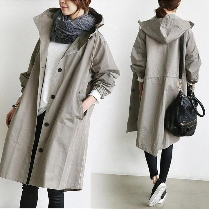 Damen nan leichter oversized Parka-Mantel mit Kapuze, Taillenzug und seitlichem Gehschlitz Echo Archiv