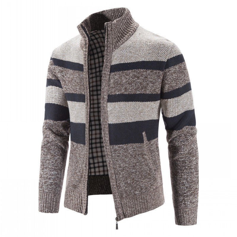Herren modischer Strickpullover mit durchgehendem Reißverschluss und gestreiftem Design Echoarchiv