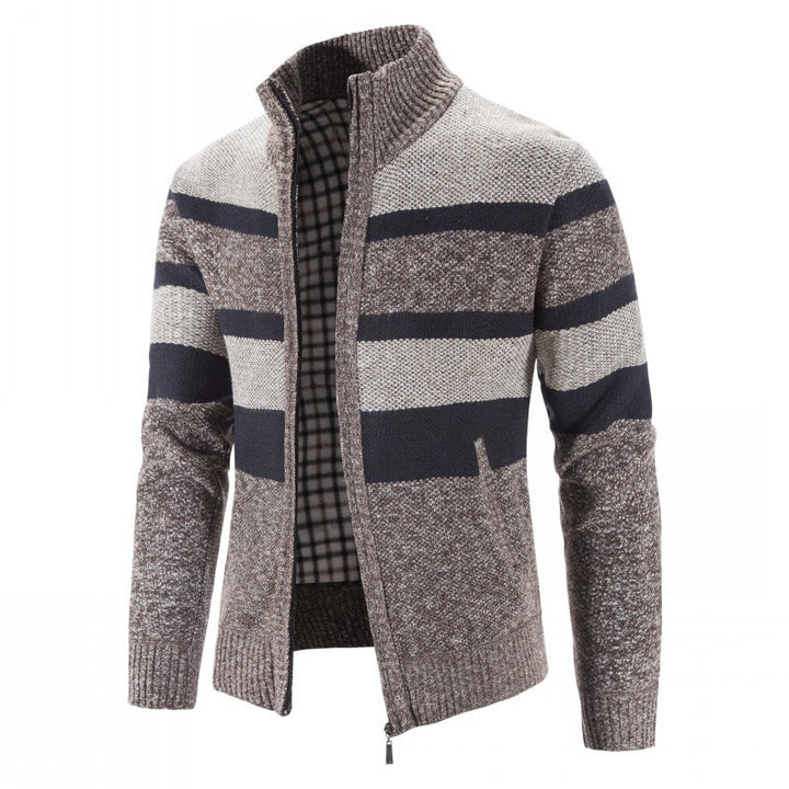 Herren modischer Strickpullover mit durchgehendem Reißverschluss und gestreiftem Design Echoarchiv